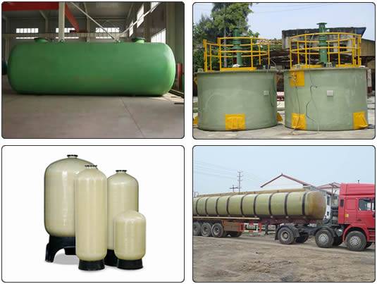 Four FRP tanks are for different usage, such as storing oil, treating water, agitating and transporting corrosive medium, etc.